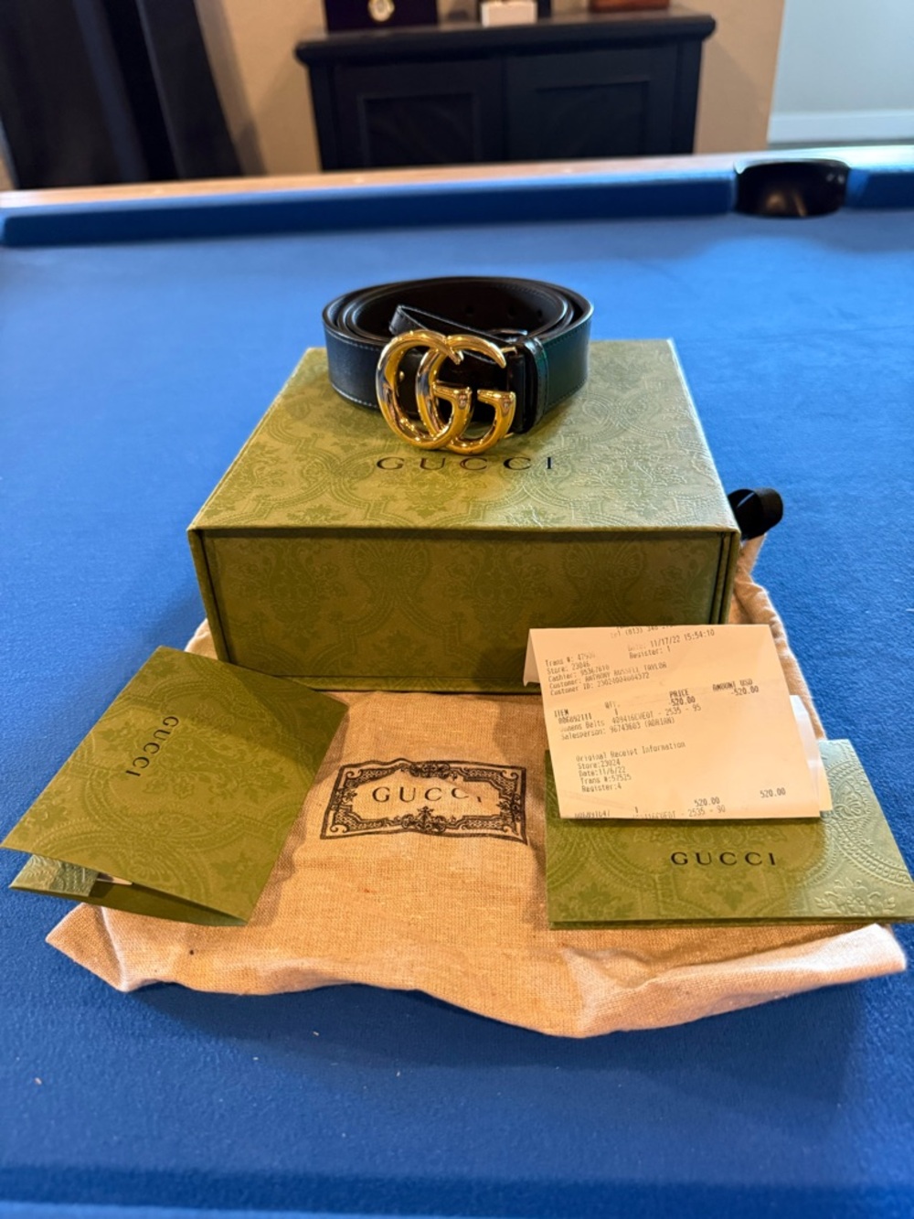 Authentic Gucci GG Marmont Belt Black Leather Gold Buckle w/ Box Receipt